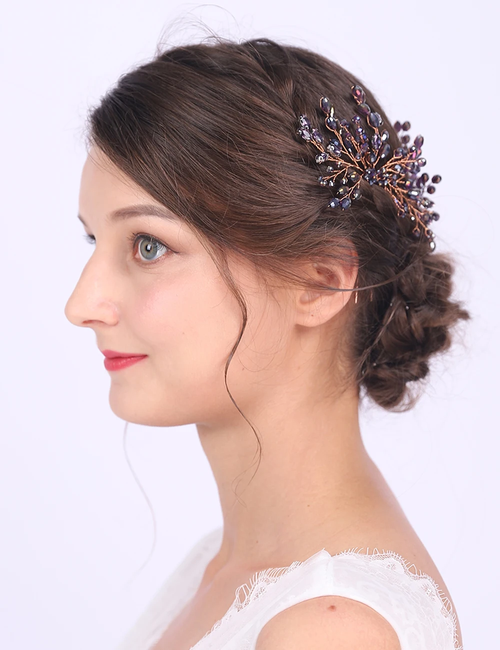 Блестящая заколка для волос с фиолетовыми кристаллами свадебный аксессуар