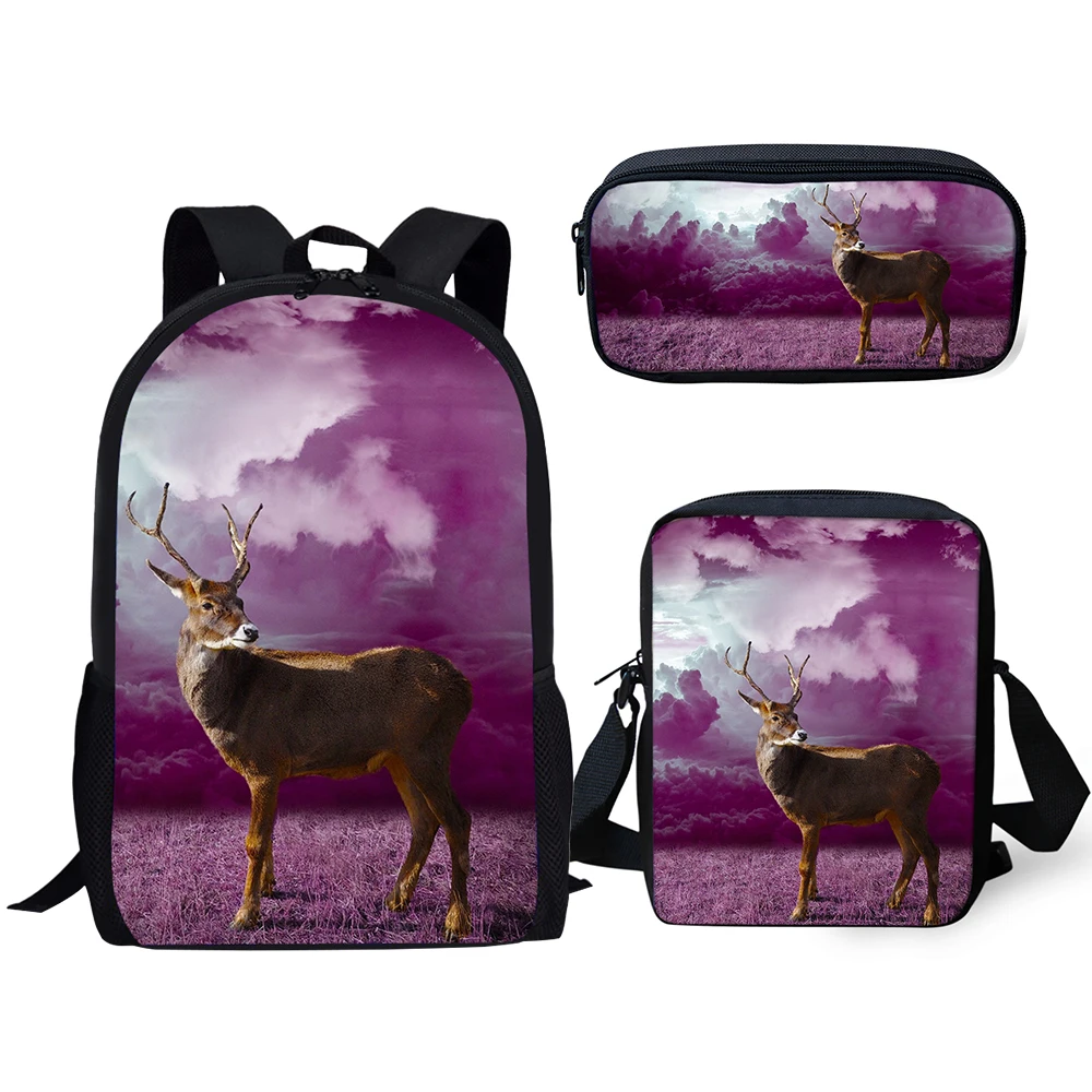 HaoYun Kids 3PCs Set Backpack Flower Deer Pattern School Bags Kawaii Animal Students School Backpack/Flaps Bags/Pen Bags