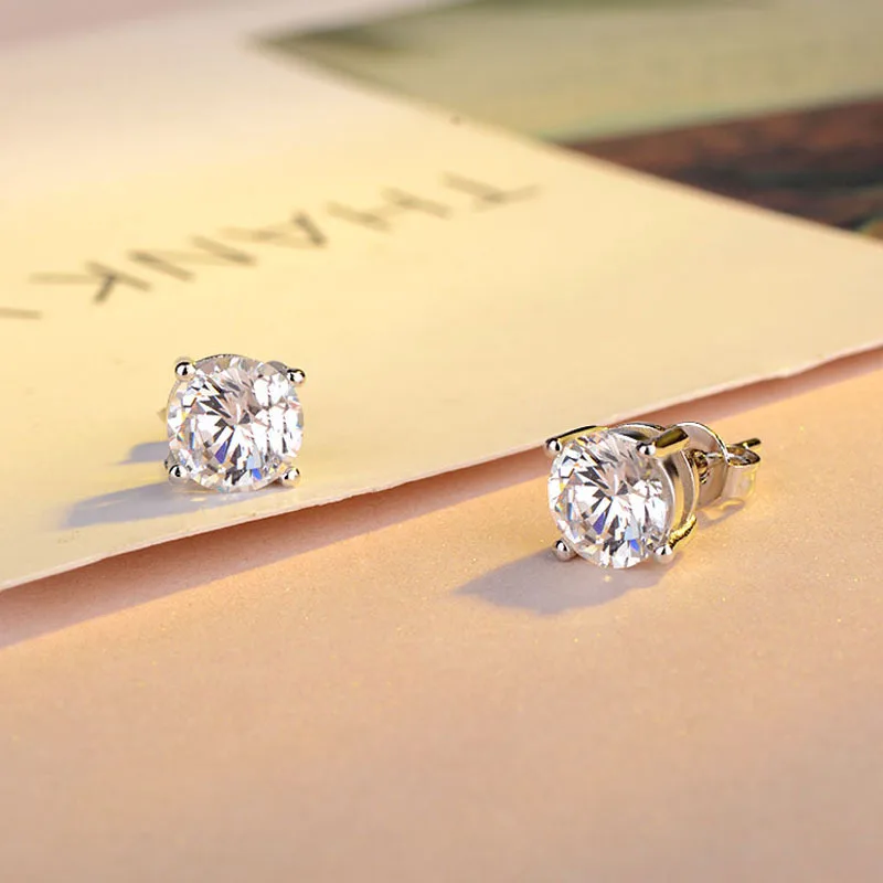 Женские круглые серьги-гвоздики из стерлингового серебра 925 пробы с кристаллами