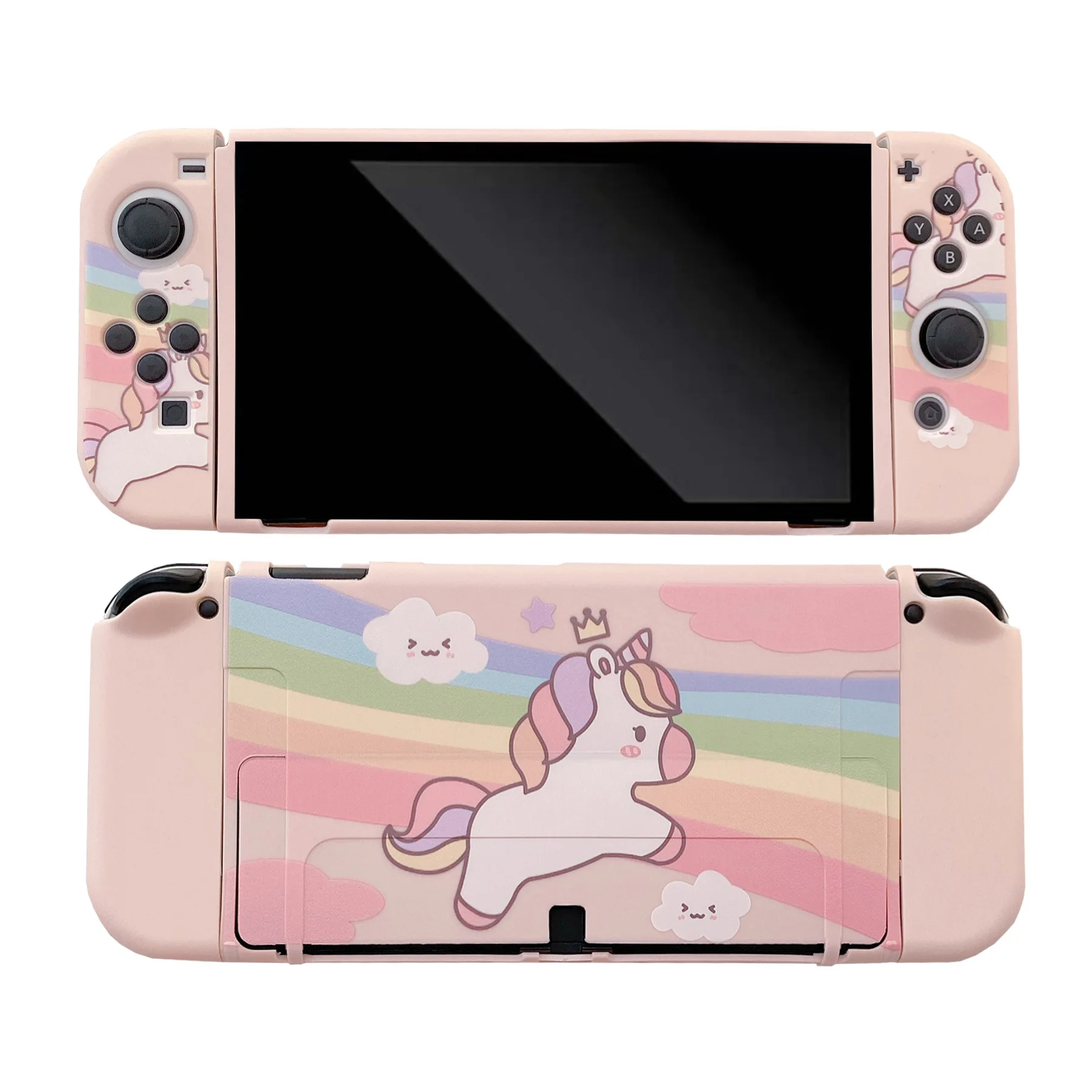 

For Nintendo Switch Oled Accessories Cute Pink Cartoon Unicorn Shell Funda Soft Kawaii Full Cover Case For NS Console Joy-Con