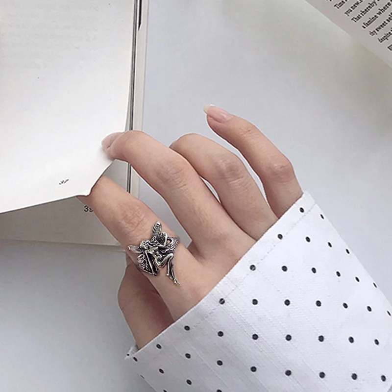 Винтажное святое кольцо в Афинах простое с крыльями ангела символом для женщин