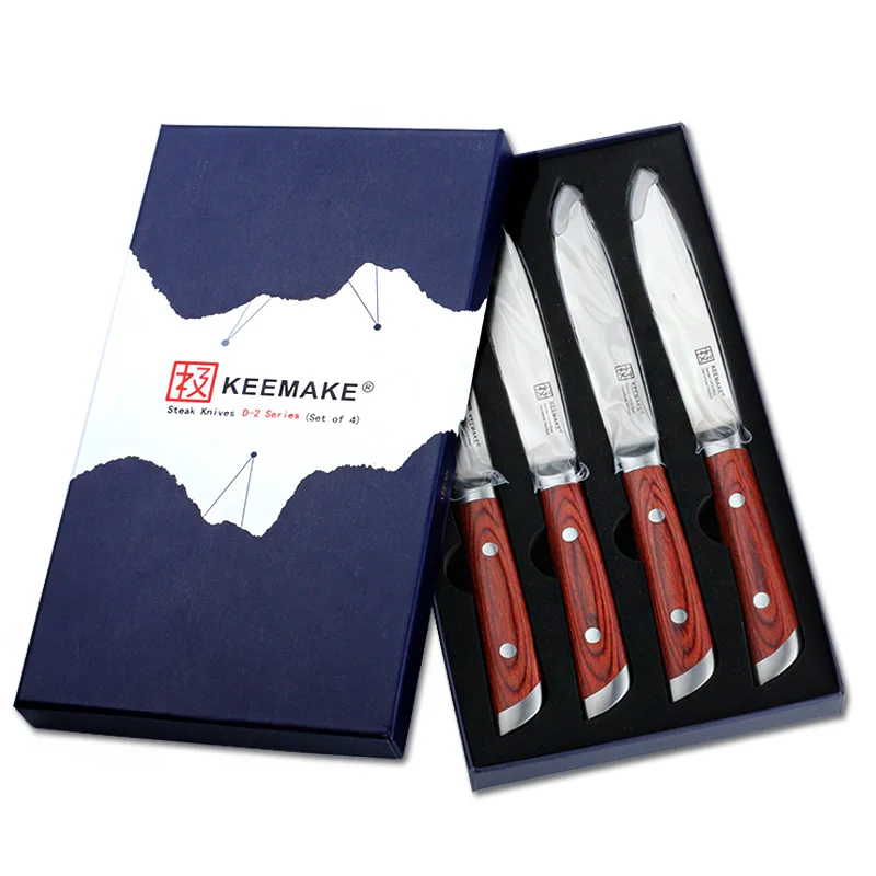 

KEEMAKE 4pcs 5.5" Steak Knife German 1.4116 Steel Blade Kitchen Knives Color Wood Handle+Rivets Sharp Dinner Knife Meat Cutter