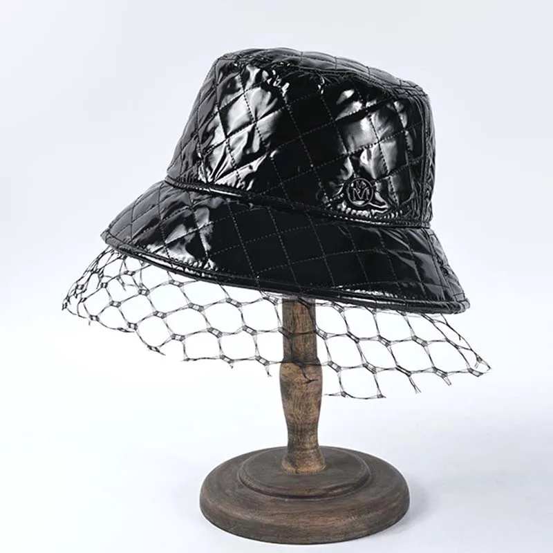 Новые осенне зимние женские шапки из искусственной кожи с вуалью модные шляпы УФ