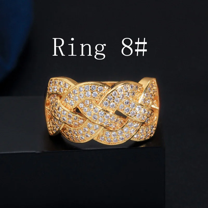 Yellow Gold 8 Pera, кубический цирконий, женские золотые ювелирные изделия, большой массивный широкий браслет, браслет, кольцо, набор для роскошного свадебного костюма, аксессуары Z054 - Окраска металла: Yellow Gold 8
