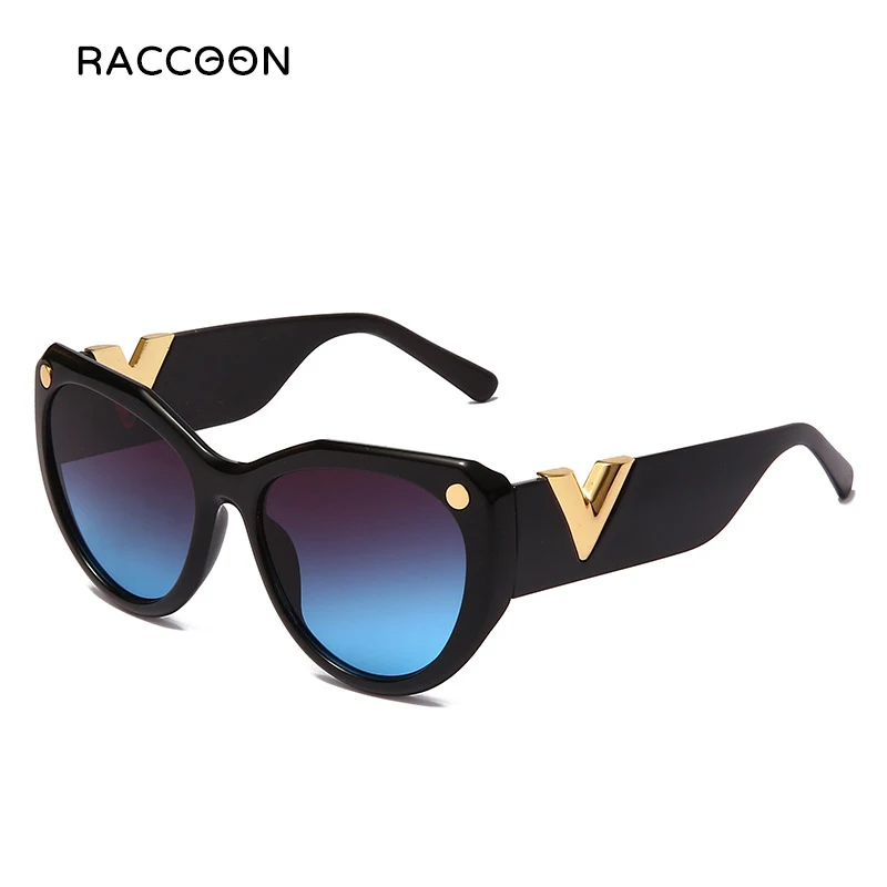 

2021 New Luxury Brand Black Oversized Shades Lady Refined Design Large Big Sun Glasses Women Fashion V Cat Eye Sunglasses Uv400
