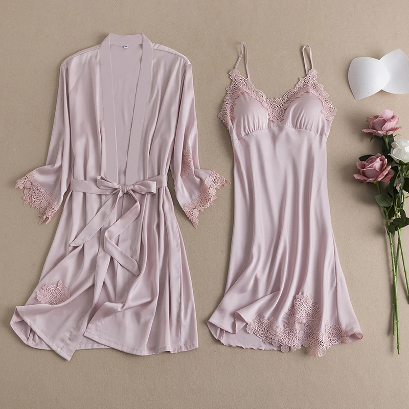 Женский летний ночной халат серого цвета пикантный костюм из 2 предметов на