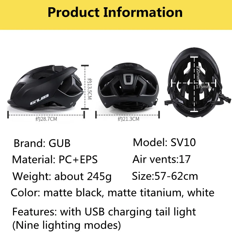 

GUB Cycling Racing Helmet In-mold Breathable With LED Light Bicycle Helmet Outdoor Safety MTB Road Bike Caps Men Women 57-62CM