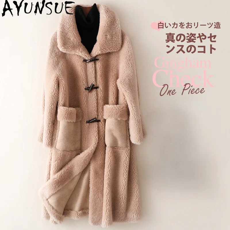 AYUNSUE Winter Fur Coat Female 2021 Long Sheep Shearling Jackets Women Wool Casual Coats Korean Style Jaqueta Feminina Gxy177