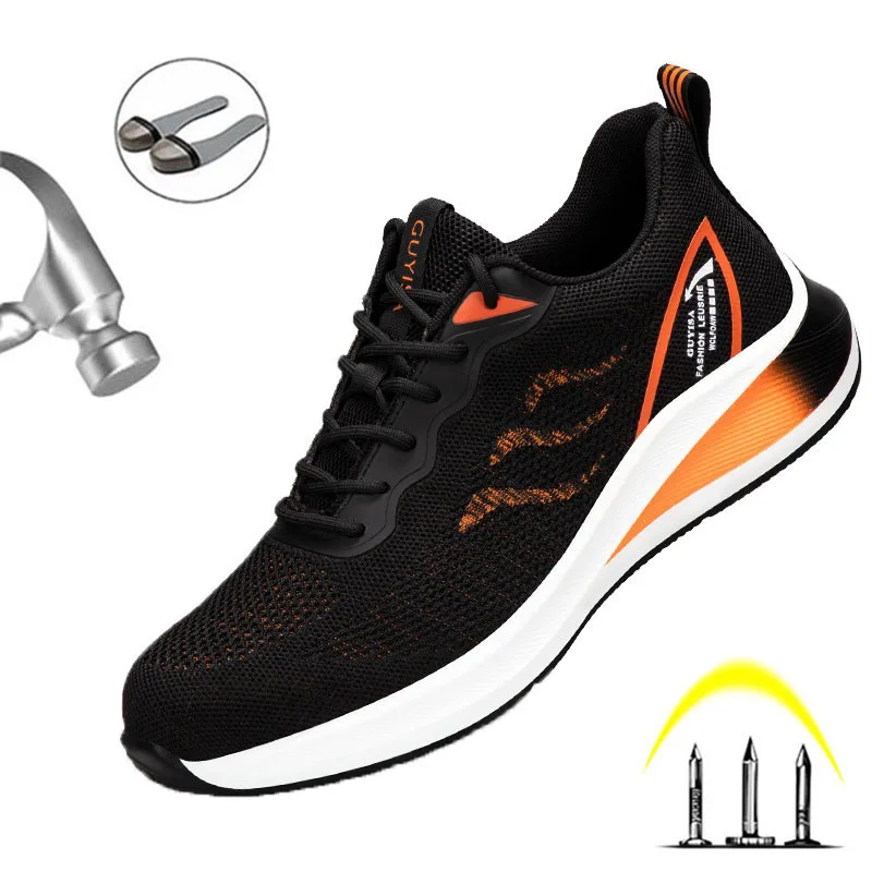 

2021 New Breathable Men Safety Shoes Steel Toe Non-Slip Work Boots Indestructible Shoes Puncture-Proof Light Work Sneakers Men