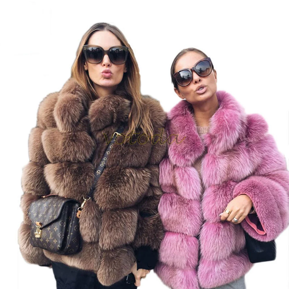 S-4XL Mink Coats Winter Women Top Fashion Pink Faux Fur Coat Ladies Elegant Thick Warm Outerwear Fox Fur Jacket Chaquetas Mujer
