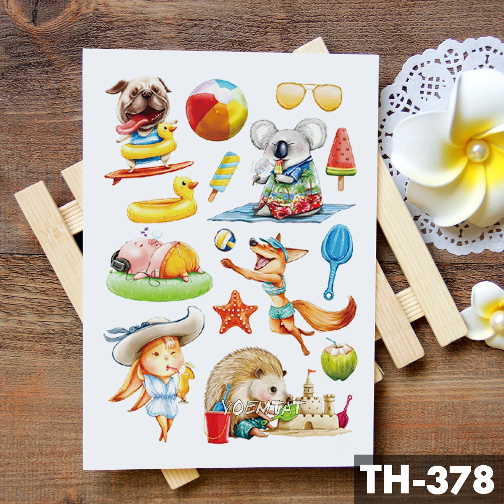 Водостойкая Временная тату наклейка с рисунком русалки пирата енота единорога