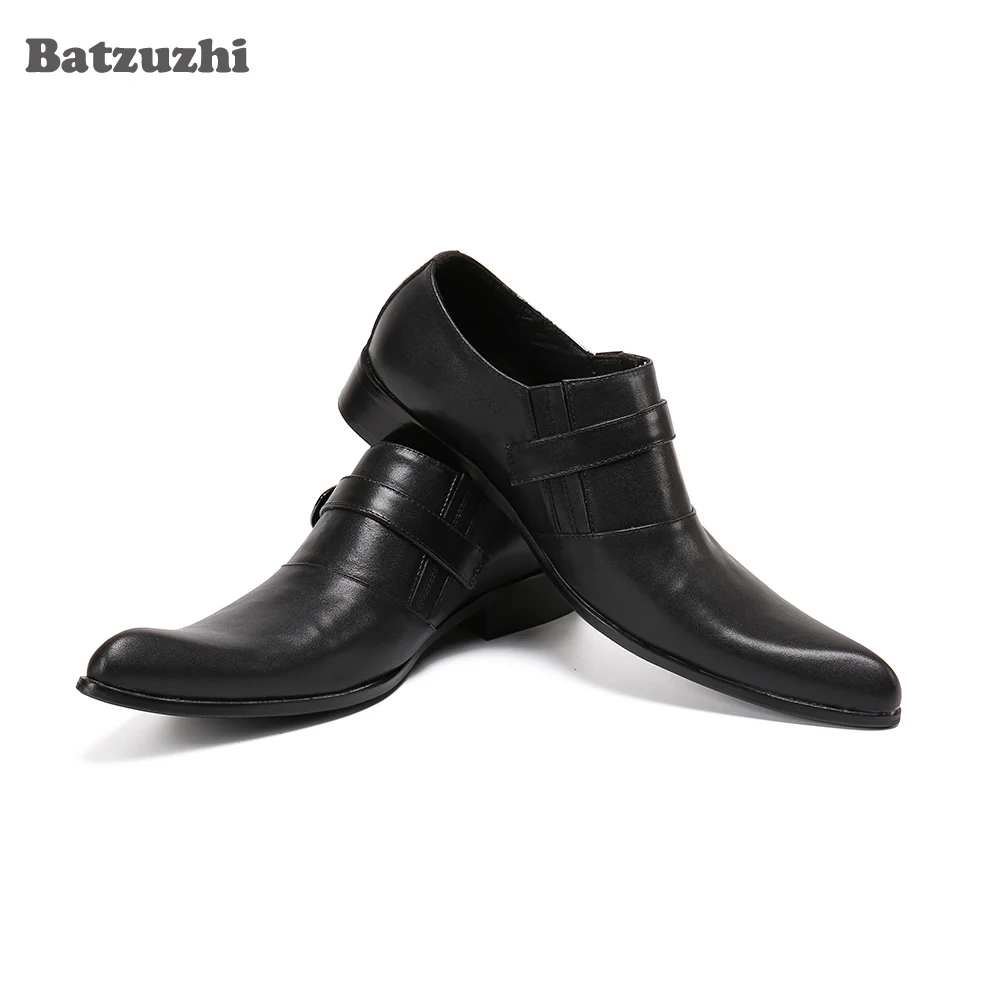 

Batzuzhi/черная обувь из натуральной кожи; Мужская модная модельная обувь; Кожаная мягкая удобная обувь с острым носком и пряжкой; Zapatos Hombre!