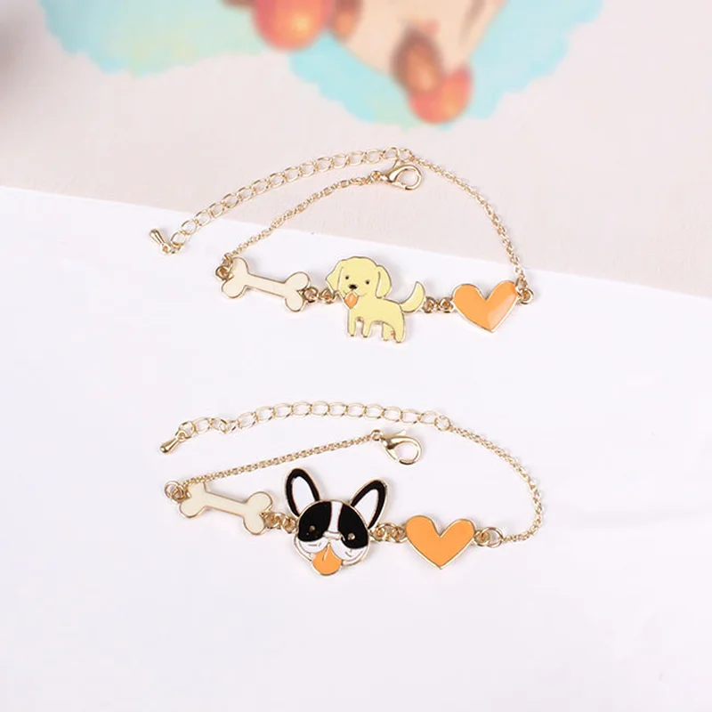 Собака кость браслет из нержавеющей стали цепь мультфильм черный собака желтый