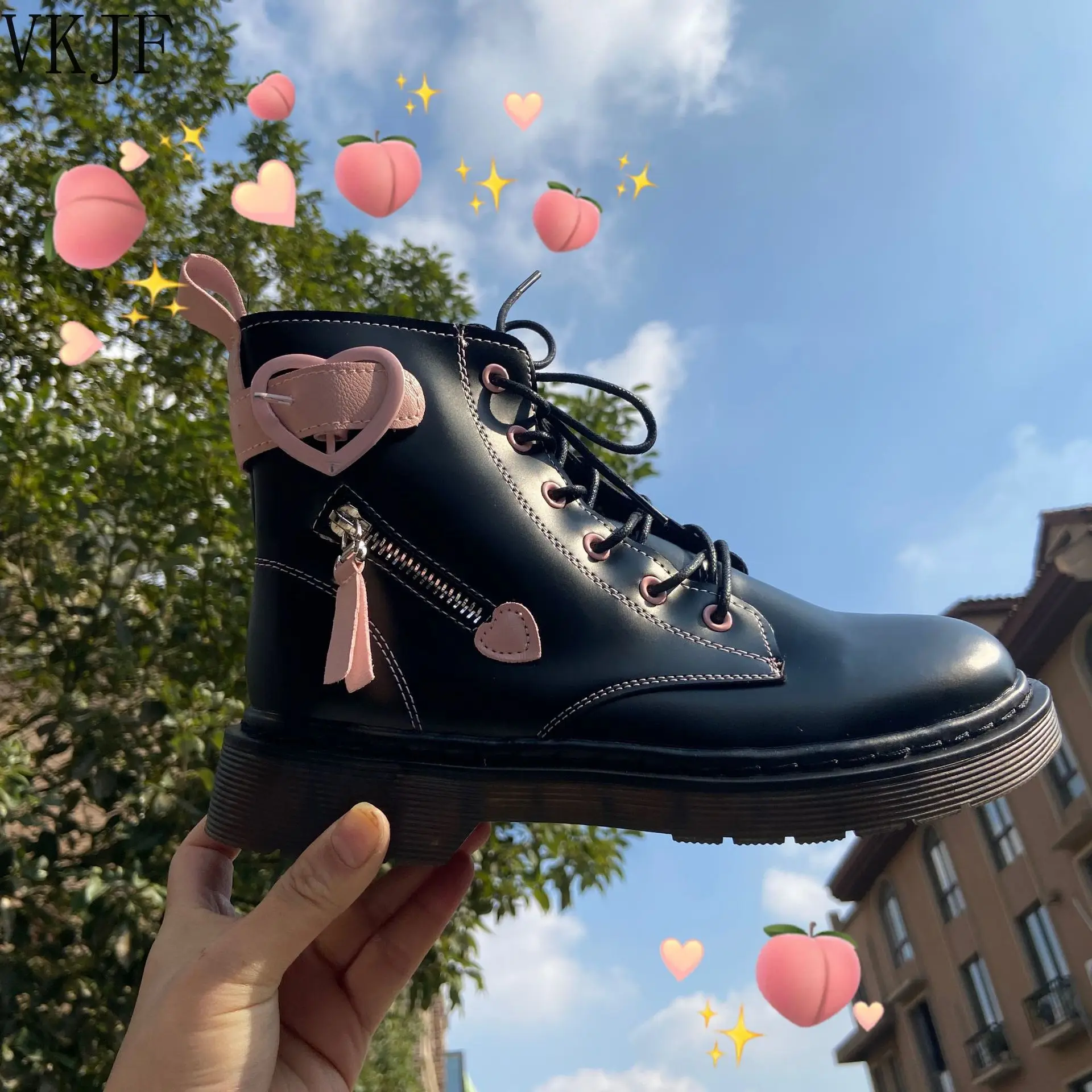 

2021 Chunky Platform Lace-up Boots Women Motorcycle Ankle Boots Female Punk Shoes Thick Sole Black Martens Boots Women's Shoes