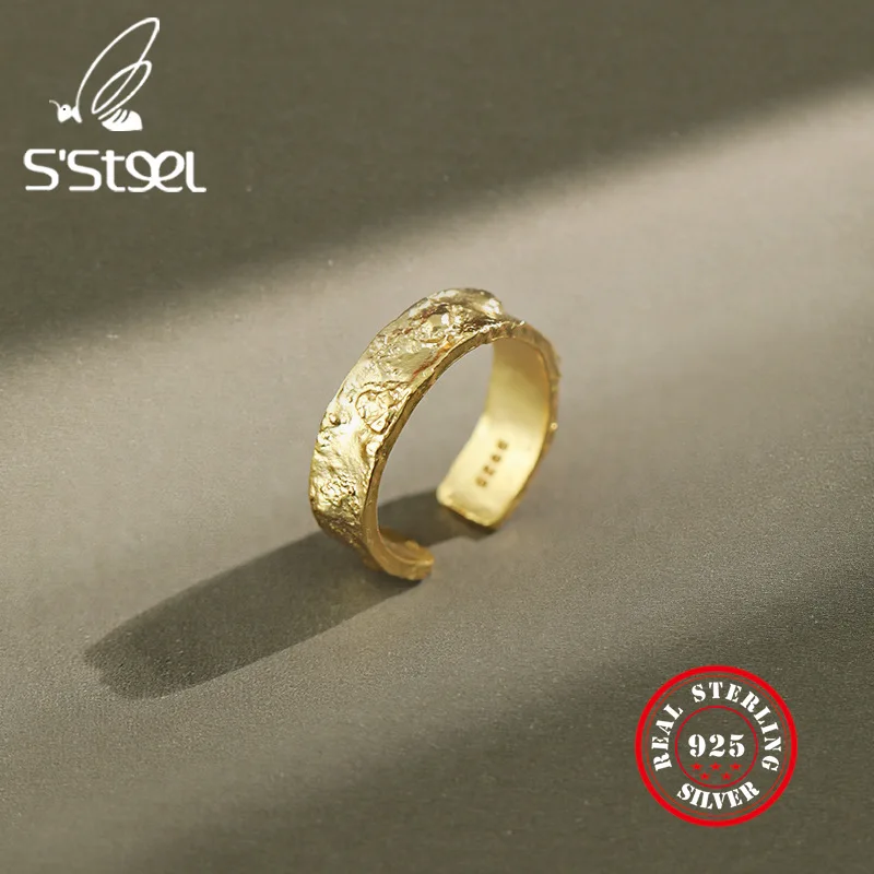 

S'STEEL 925 Sterling Silver Rings For Women Men Gold Foil Couple Ring Gift For Girlfriend Ladies Anillos De Pareja Fine Jewelry