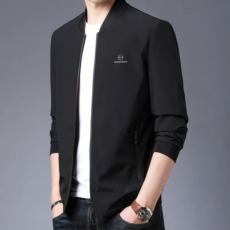 

2020 men's autumn jacket for young and middle-aged men's long sleeve stand collar solid color casual baseball suit