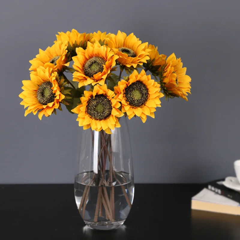 

Single Stem Silk Large Artificial Sunflower Faux Sun Flowers Daisy Flower For Decoration