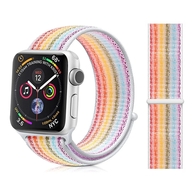 Нейлоновый ремешок для apple watch группа 4/5 44 мм/40 мм, correa apple watch 3 42 мм/38 мм iwatch серии 5/4/3/2 разноцветный коннектор ремешок для часов - Цвет ремешка: Rainbow