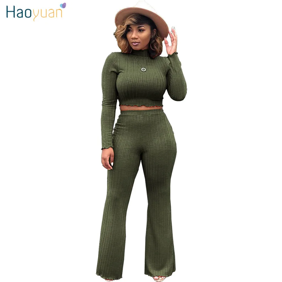 Женский комплект из двух предметов HAOYUAN трикотажный свитер с высоким воротником