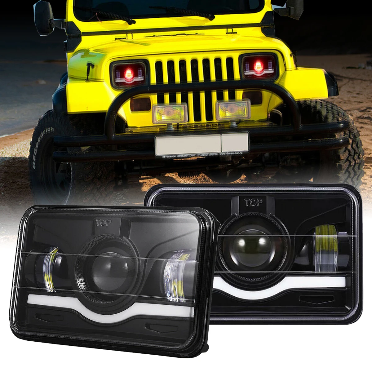 

4 x 6 '' LED Headlights Dot Approved Rectangular Replacement H4651 H4652 H4656 H4666 H6545 Compatible with Peterbilt Kenworth