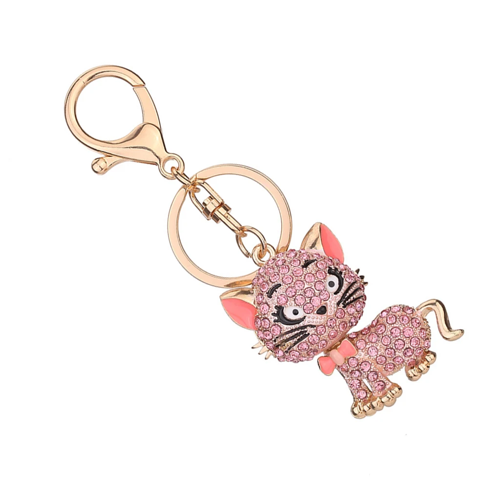 Брелок для ключей с котенком стразы застежка-карабин кристалл кошки сплав