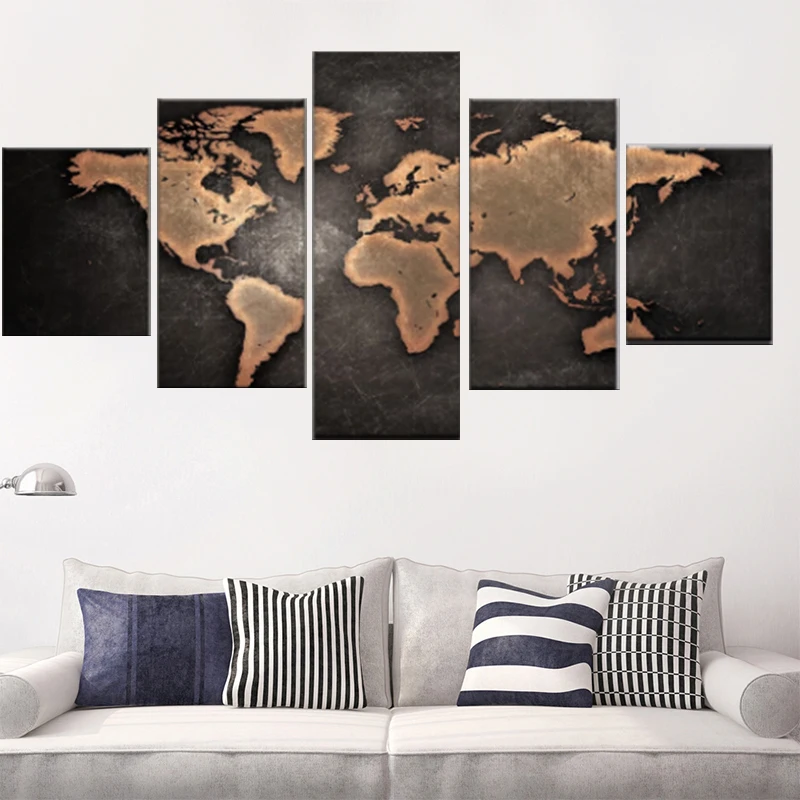 Карта мира в стиле ретро коричневый HD холст художественная настенная живопись