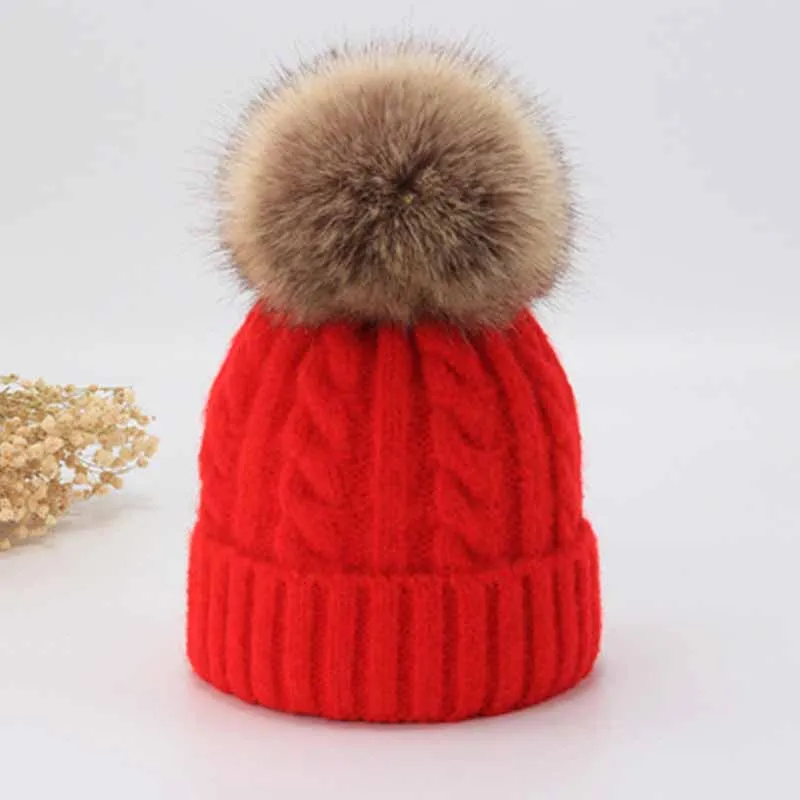 

Baby Boy Girl & Mom Winter Knit Warm Soft Beanie Hat Hairball Cap for Adult Children Family Matching Caps Hats