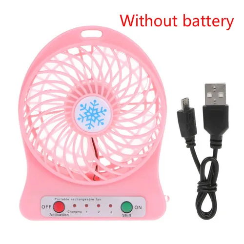 Pink No Battery Портативный перезаряжаемый светодиодный светильник, летний вентилятор, мини usb зарядка, воздушный охладитель, 3 режима регулировки скорости - Цвет: Pink No Battery