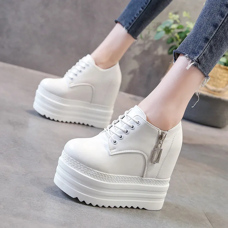 

2021White Trendy Shoes Women High Top Sneakers Women Platform Ankle Boots Basket Femme Chaussures Femmes Height Increase Shoes