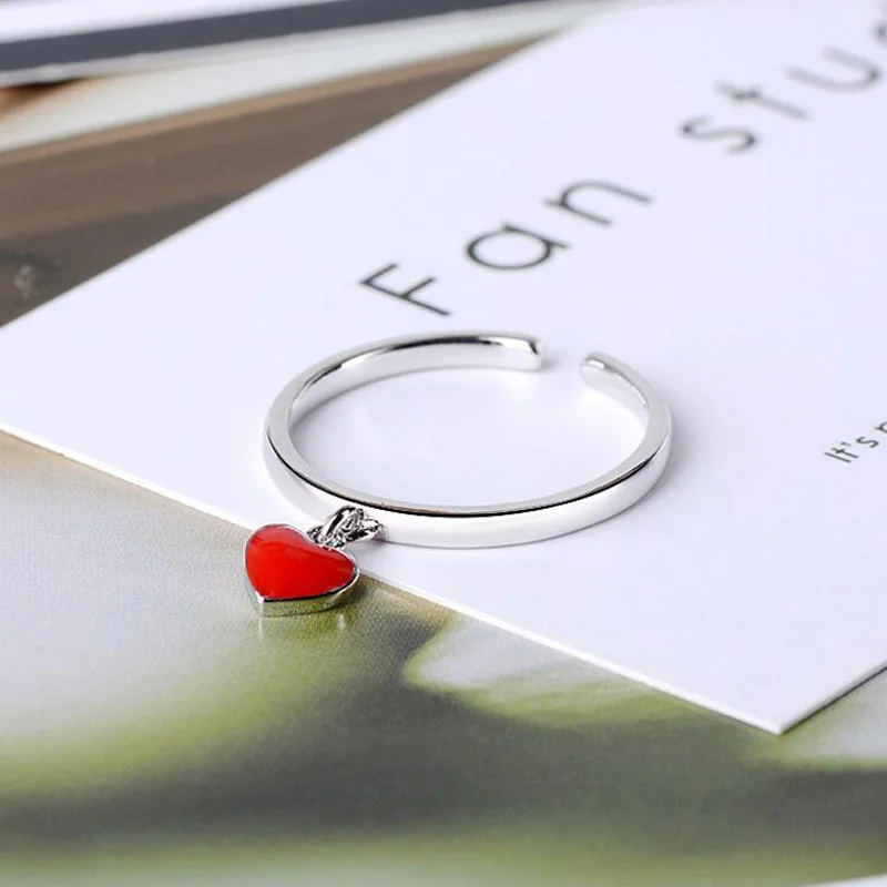 

Korean Style Love Heart Charm Rings for Women Elegant Tiny Red Heart Finger Ring Bridal Wedding Jewelry Valentines' Day Gifts