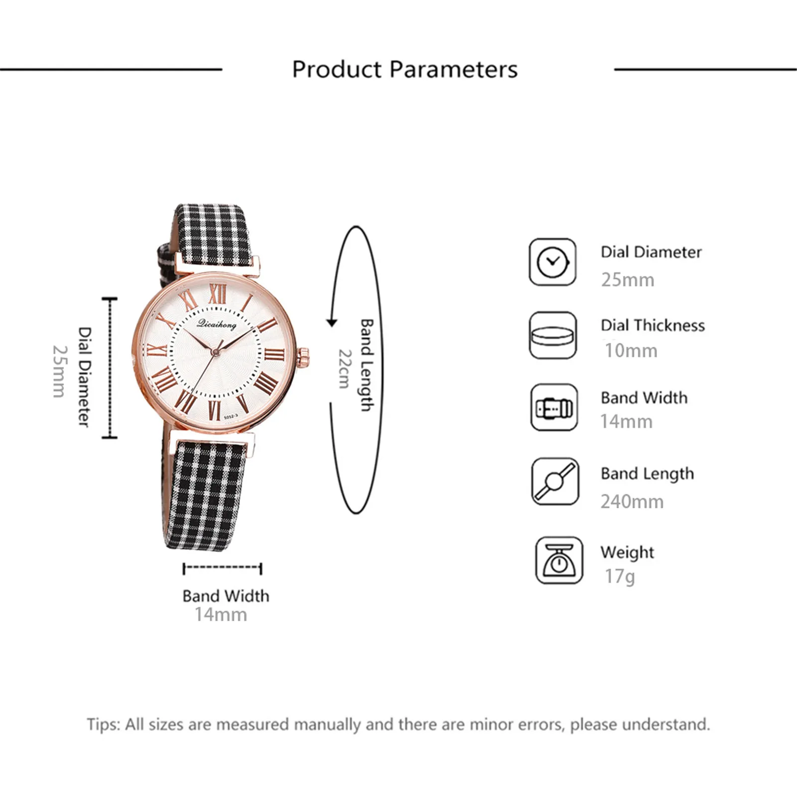 

2021 Women's Retro Watch Black And White Plaid Leather Strap Roman Numerals Stainless Steel Dial Fashion Women's Gift