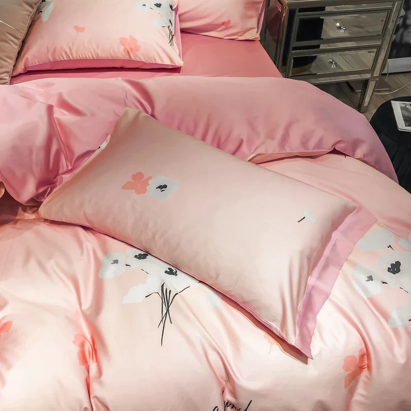 Розовый цветочный Комплект постельного белья для девочек роскошный Египетский