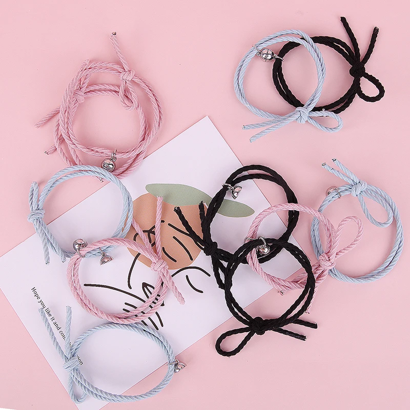 

2Pcs Couple Minimalist Lovers Matching Friendship Bracelet Rope Braided Magnetic Distance Bracelet Kit Lover Jewelry