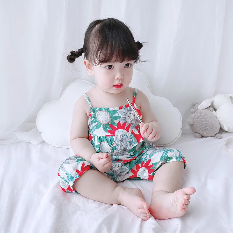 

7plus1 floral toddler girls romper summer suspender clothing jumpsuits cotton soft holiday cloth vacation clothing for 3-18M