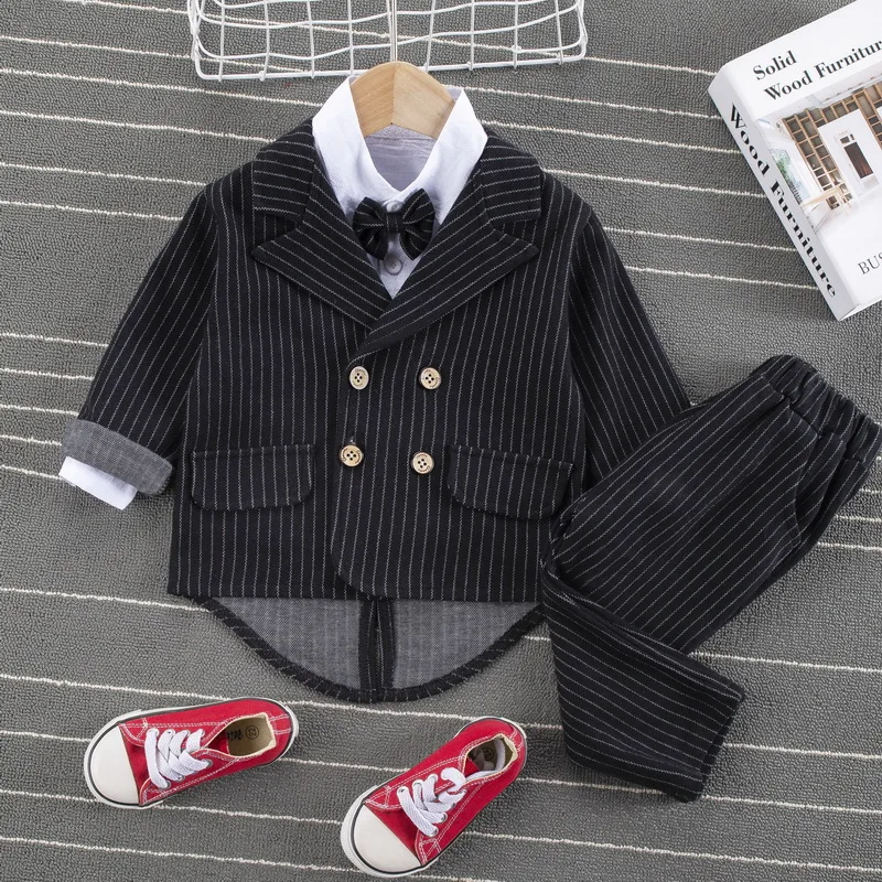 Kids Childrens Baby Suit 3Pcs/Set Kids Business Suit  jacket+ Solid Shirt+Vast Pants Set Jacket For Boys Formal Party 1-6 Age