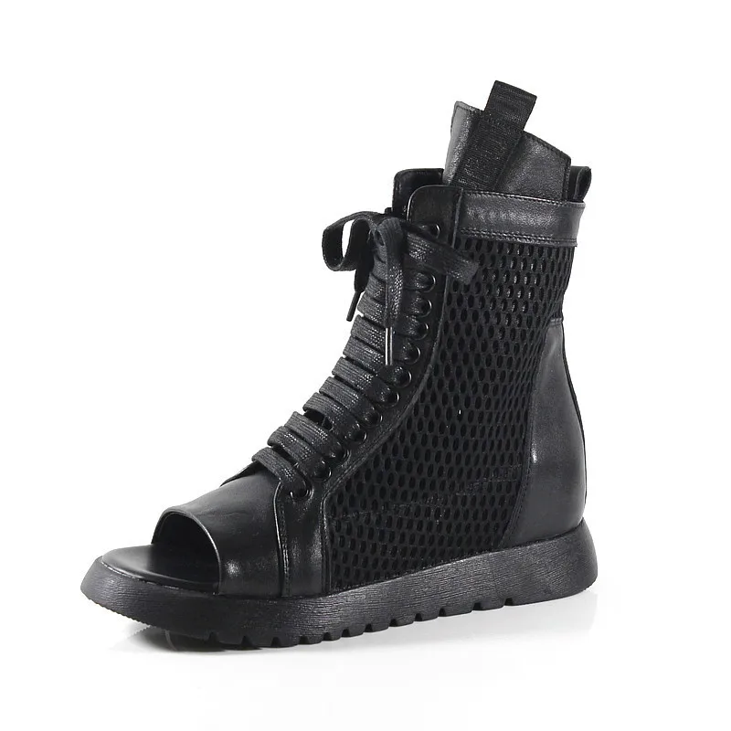 Женские кожаные сандалии с открытым носком и в сеточку Летняя обувь Красивые