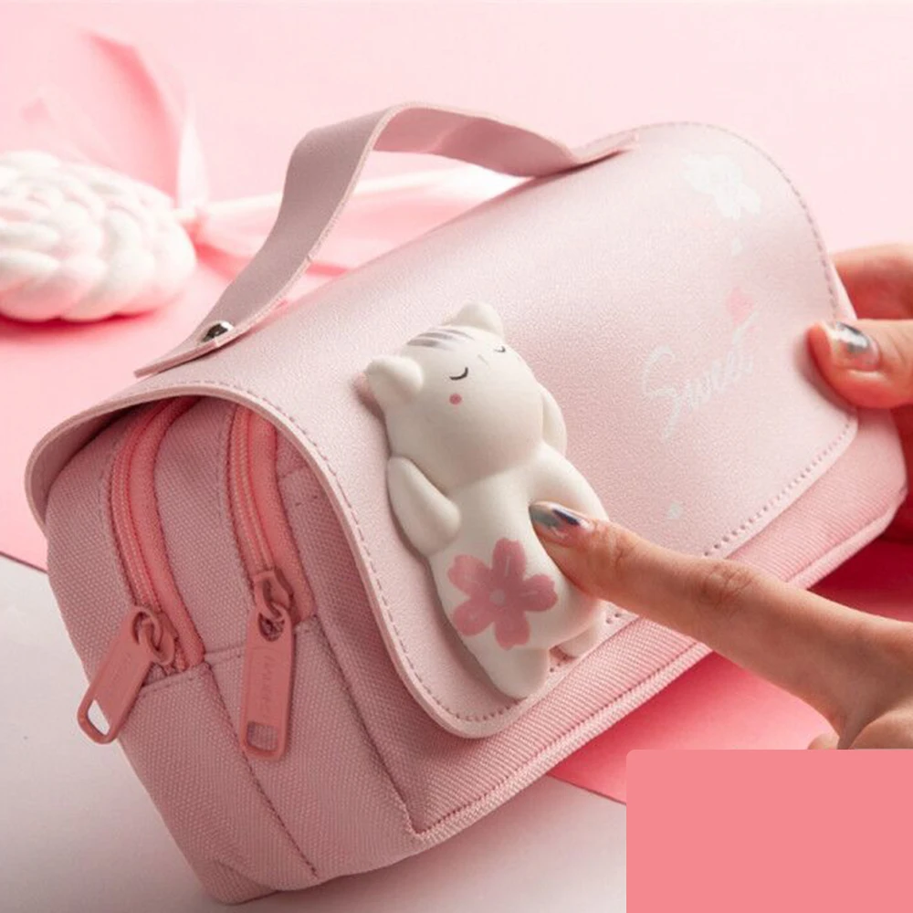 

Unzip Kawaii Pencil Case Large Capacity Stationery Box Double-layer Stationery Storage School Student Supplies Christmas Gifts