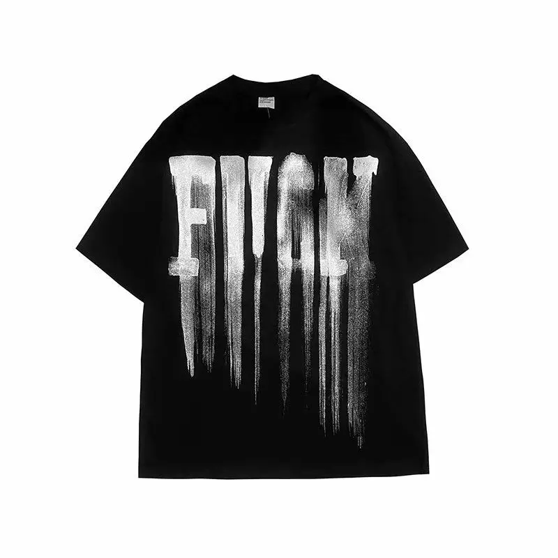 

Summer Cotton Graffiti T-shirt Men's Fashion Casual Tshirt Men Streetwear Korean Loose Hip-hop Short-sleeved T Shirt Men Tops