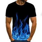 Футболка мужская с принтом пламени, модная рубашка с короткими рукавами и круглым вырезом 3D, трендовая майка с дымчатым элементом, лето 2020