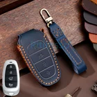 Новинка кожаный чехол для автомобильного ключа ручной работы для Hyundai Solaris Sonata Hybrid NEXO NX4 новый Grand Santa Fe Tucson 2021 2022 бесключевой доступ