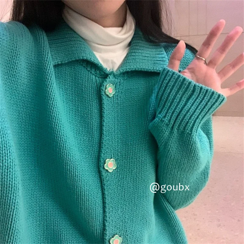 

Новинка 2021 однотонный вязаный кардиган свитер женский ретро свободный и ленивый стильный жакет