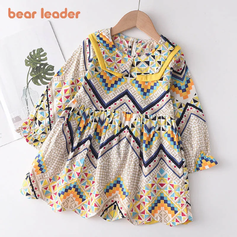 

Bear Leader Geometric Children Girls Dress Sweet Print Baby Girl Clothes Spring Autumn Princess Dresses Kids Clothing 2-7 Years