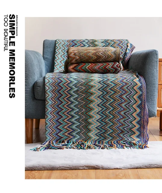 Yingya Bohemia Knitted Throw Blanket Double-sided Travel Robe Throws Nordic Sofa Bed Living Room Blanket Decorative