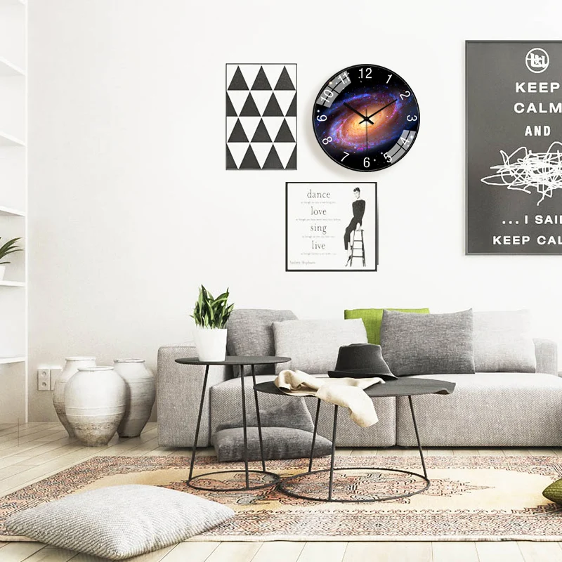 Черные настенные часы с отключением звука в скандинавском стиле для гостиной