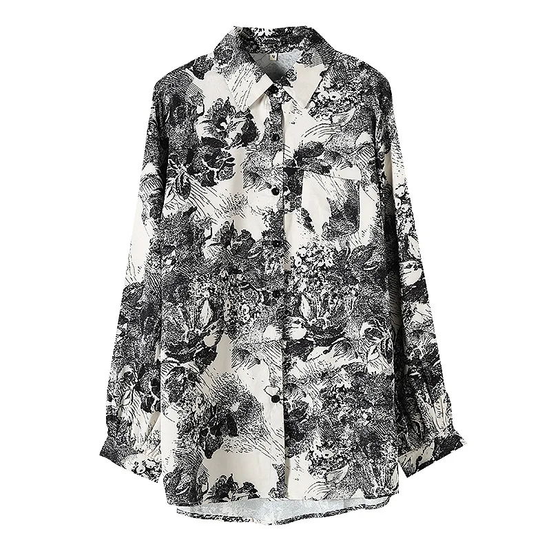 

Ink Splashing Printed Shirt Women's Loose And Lazy Style New French Light Ripe Shirt In Spring