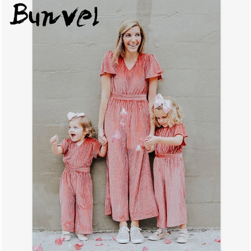 Bunvel/комбинезон для мамы и дочки Розовая бархатная одежда Мама я Одежда маленьких