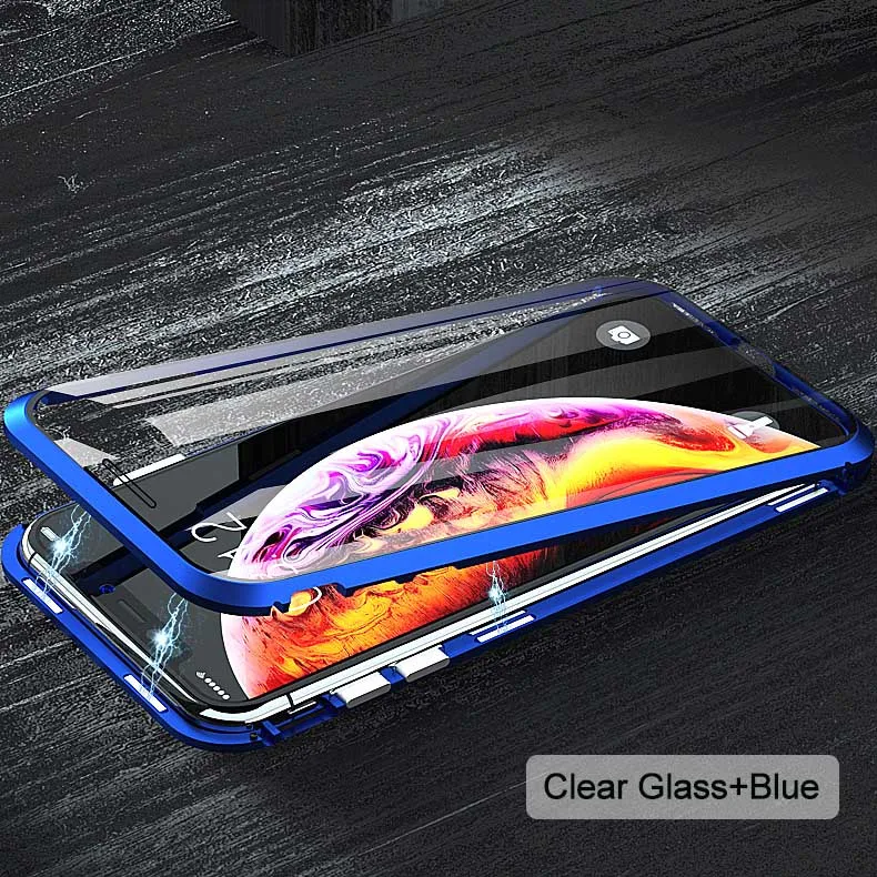 Магнитный металлический чехол для телефона OPPO A3S A5 A5S A7 A7S A9 F7 F9 F11 PRO, чехол для телефона OPPO Realme X C2 3 PRO, лит Рино 6,4 - Цвет: Transparent Blue