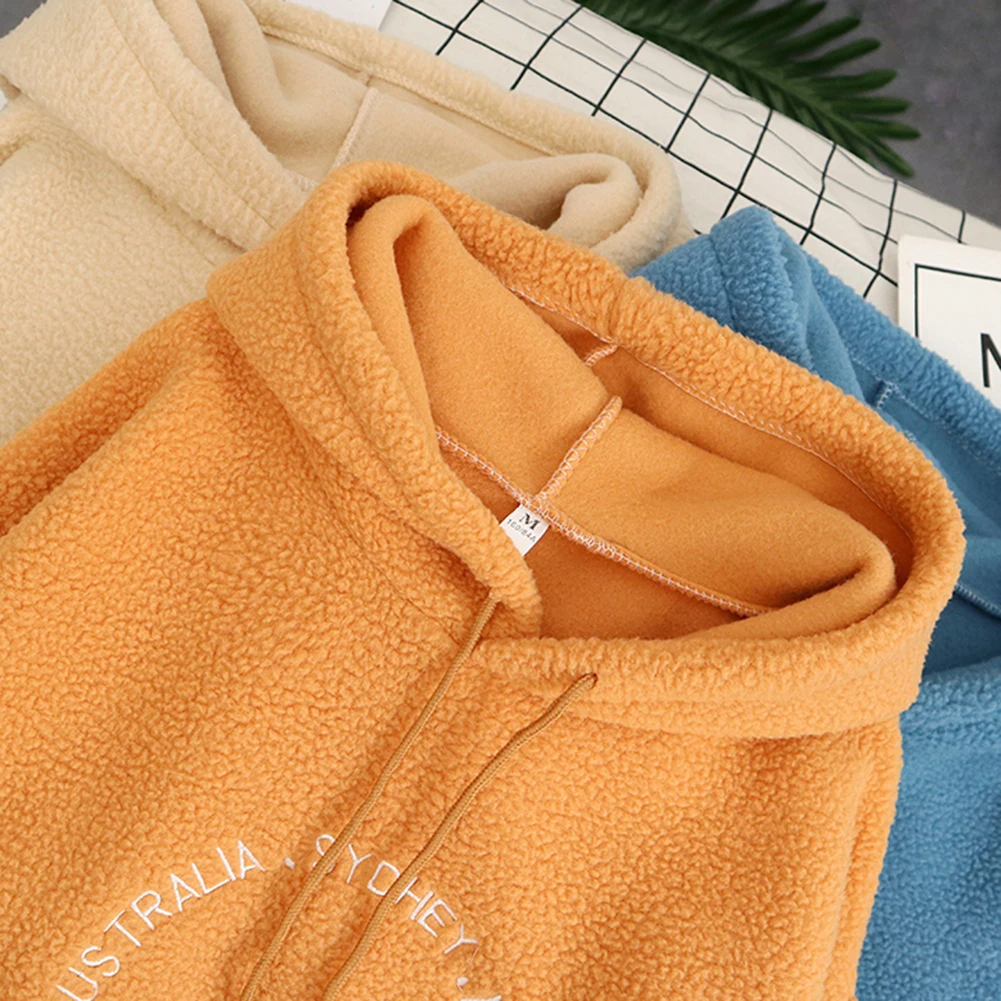 

Women Sweatshirt Winter Lamb Cashmere Warm Hooded Letter Embroidery Print Hoodies Harajuku Casual Hoddies Long Sleeve Tops