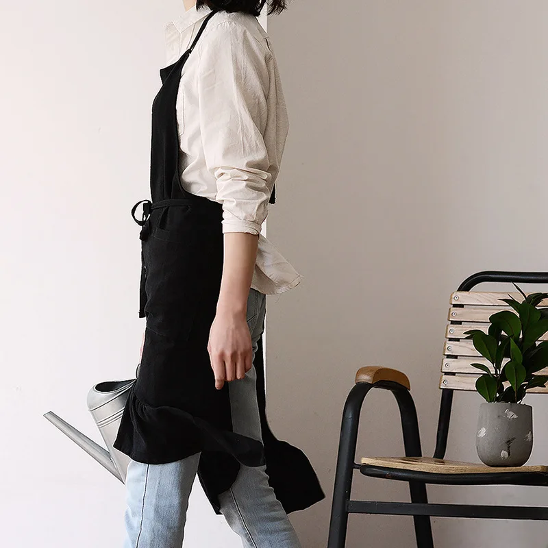 

Cotton and Hemp Apron Fashion Coffee Shop Waist Korean Version Kitchen Adult Flower Shop Household Overcoat 2019