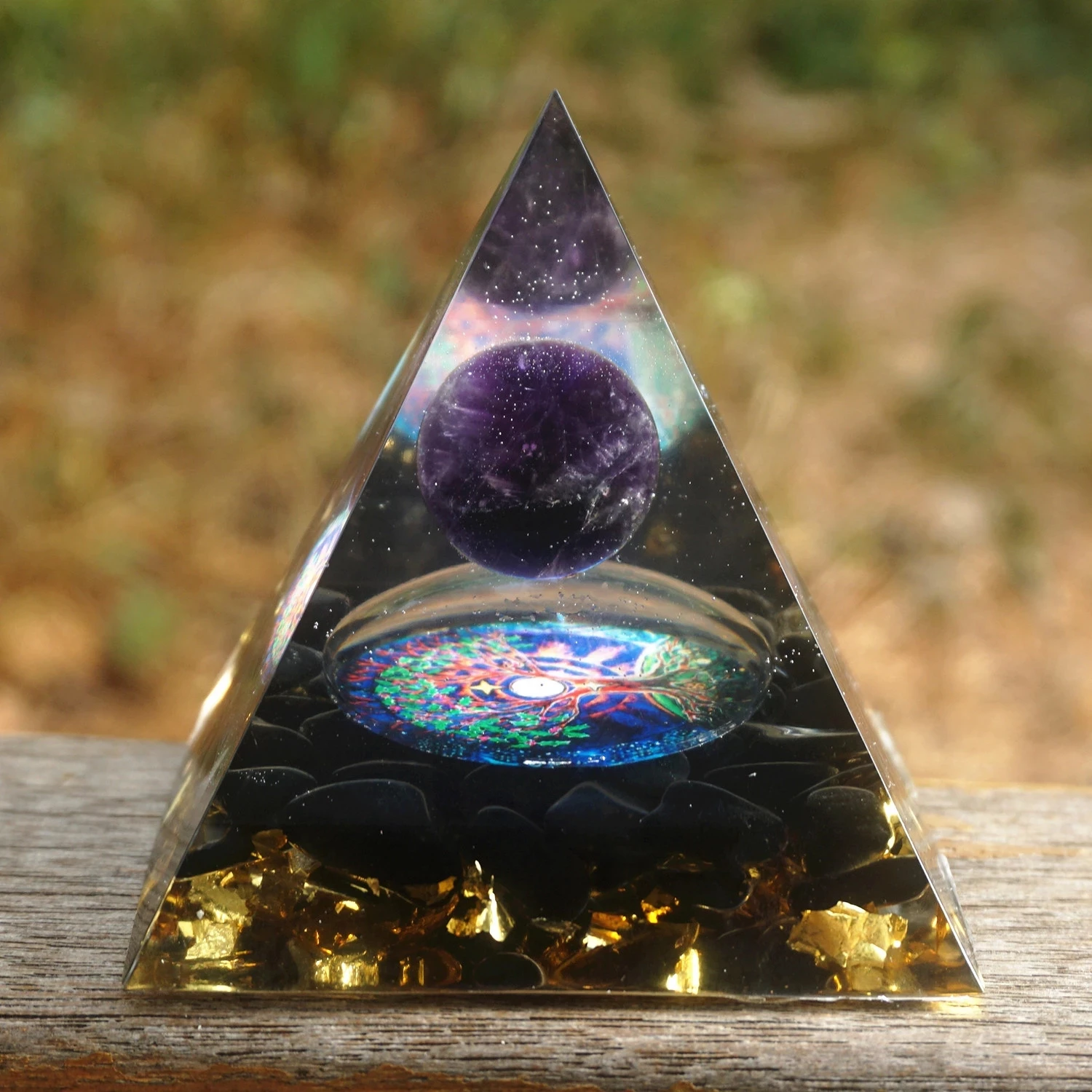 

Runes Orgonite Pyramid 60mm Amethyst Crystal Sphere With Obsidian Natural Cristal Stone Orgone Energy Healing Reiki Chakra